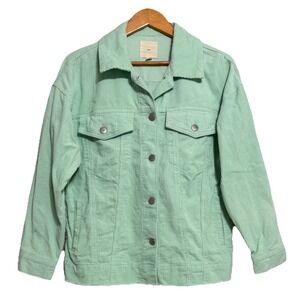 TGLA Anthropologie Jacket Women's M Cottagecore Raw Hem Corduroy Green
